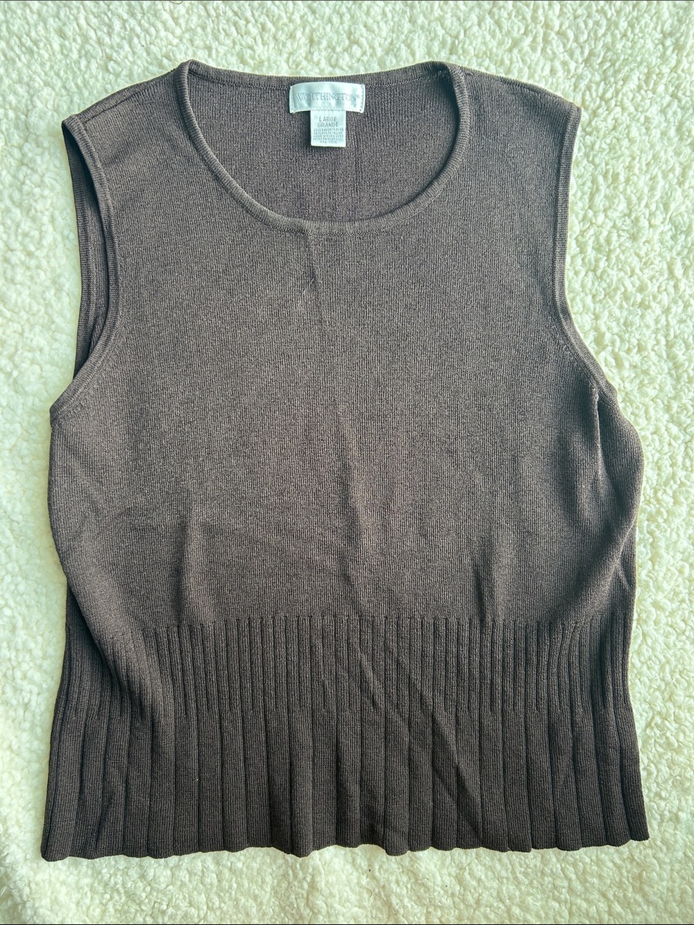 Brown Ribbed-Hem Sleeveless Knit Tank